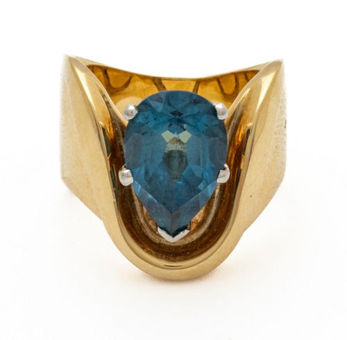 Blue Topaz, 14K Yellow Gold Ring, Size 5 1/2, 9.9g