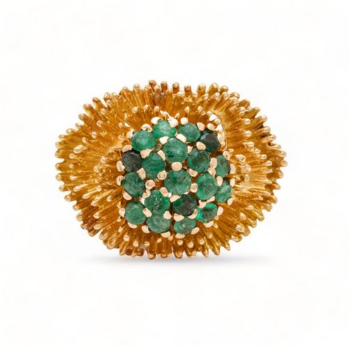 Emerald Cluster, 14K Gold Ring, Size 4 1/2 15.2g