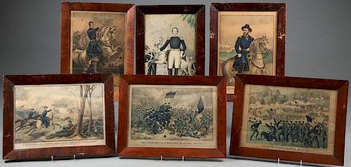 A GROUP OF SIX VINTAGE CIVIL WAR HAND-COLORED