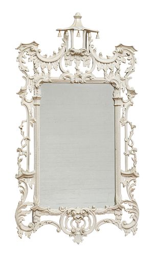 Chinese Chippendale Style Carved & Painted Wood Mirror, H 59" W 32.5"