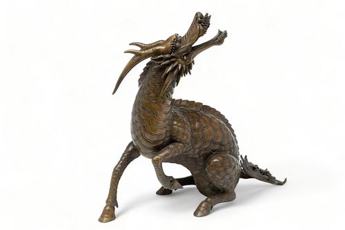 Chinese Qing Dynasty Style Bronze Qilin Dragon Censer H 11.5" L 12"
