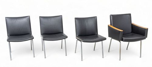Hans J. Wegner (Danish, 1914-2007) Leather Upholstered Airport Lounge Chairs, 8 pcs