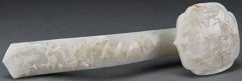 A LARGE CHINESE CARVED WHITE JADE RUYI SCEPTER