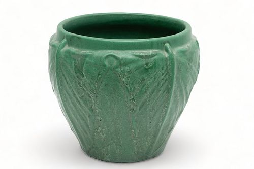 Weller Pottery (American) Glazed Ceramic Jardinere, Pharaoh's Mask Leaves, Ca. 1910, H 10" W 11"