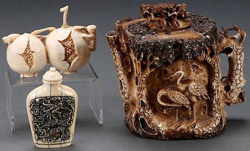 A THREE PIECE GROUP OF CHINESE CARVED IVORY, EARL