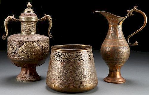 3 INDO-PERSIAN BRASS AND COPPER VESSELS