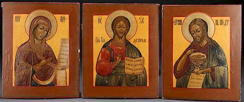 A THREE PIECE RUSSIAN ICON DEISIS GROUPING