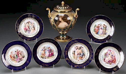SEVEN PIECES OF ROYAL VIENNA STYLE PORCELAIN