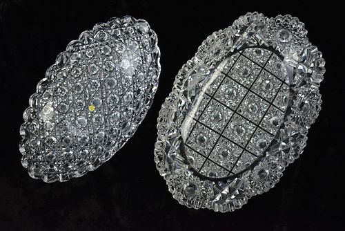 TWO RUSSIAN CUT GLASS OVAL DISHES