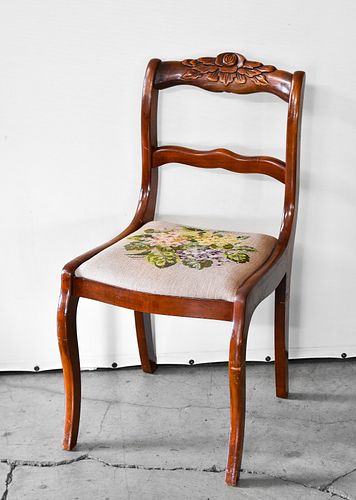 ANTINQUE MAHOGANY EMBROIDED CHAIR