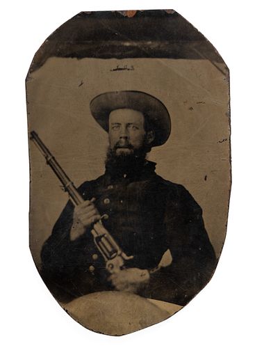 IDENTIFIED CONFEDERATE MECKLENBURG CO., NORTH CAROLINA SOLDER SIXTH-PLATE TINTYPE PHOTOGRAPH