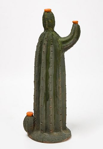 Cactus Sculpture and Cast Iron Post