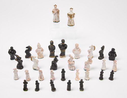 Set of Redware Folk Art Chess Pieces