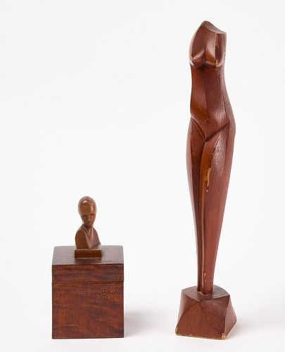 Carved Modernist Figure and Box