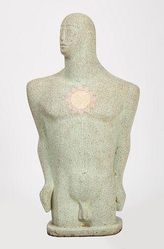 Male Figure Sculpture with Flower on Chest