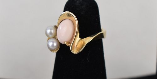 GOLD RING WITH OPAL & PEARLS