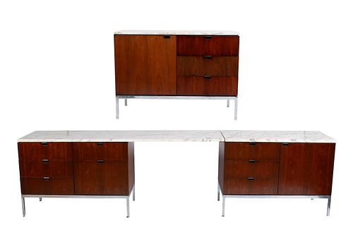 FLORENCE KNOLL MARBLE TOP DESK AND CREDENZA