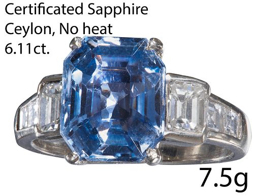 CERTIFICATED CEYLON SAPPHIRE AND DIAMOND RING