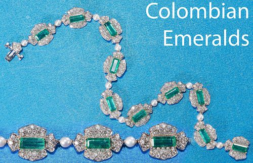 IMPRESSIVE COLOMBIAN EMERALD, DIAMOND AND PEARL BRACELET