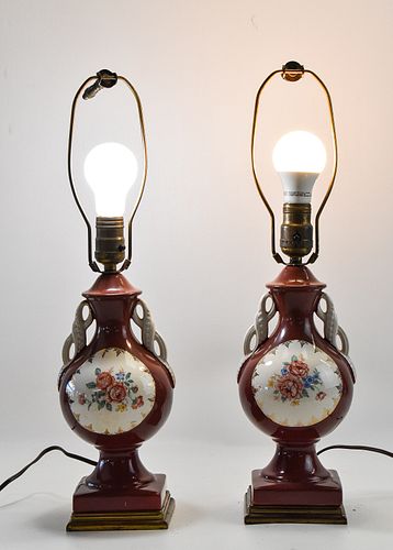  HAND PAINTED FLORAL CERAMIC LAMPS (2)