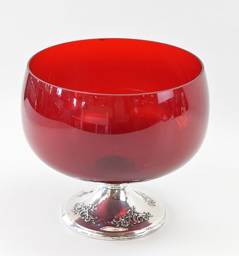 GORHAM WEIGHTED STERLING RUBY RED GLASS BOWL