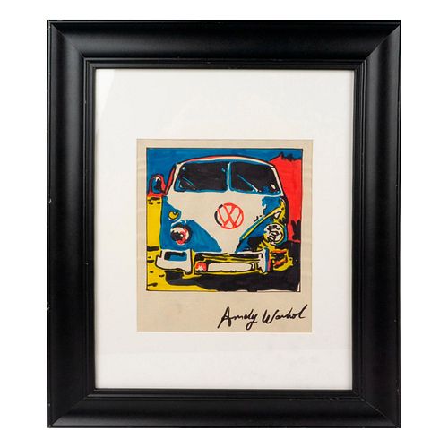 Andy Warhol (Attributed), Color Drawing, VW Bus, Signed