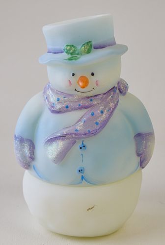 FENTON SNOWMAN FAIRY LAMP IN BLUE AND LAVENDER
