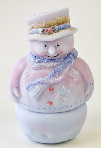 FENTON SNOWMAN FAIRY LAMP IN PINK AND PURPLE