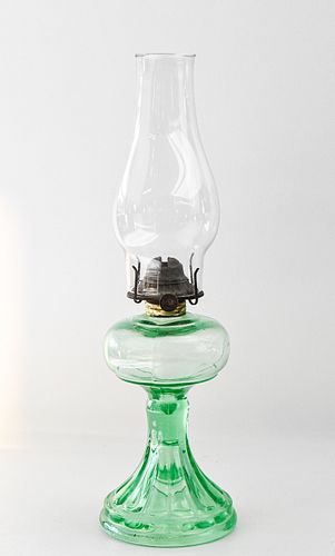 GREEN URANIUM GLASS OIL LAMP