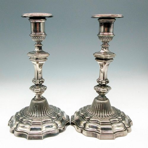 Pair of Venetian Silver Candlestick Holders