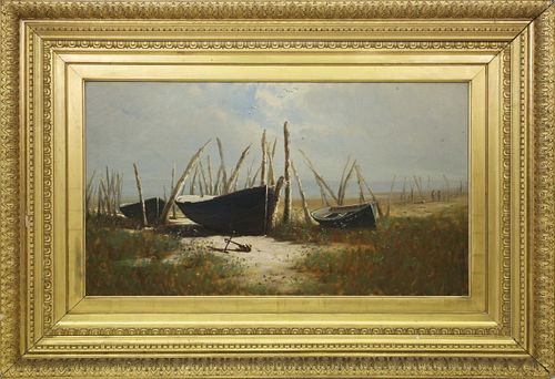 Harry J. Sunter Oil on Canvas "Dories at Low Tide"