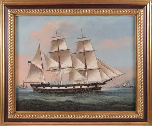 China Trade Portrait of the American Clipper Ship "Oriental" Departing Hong Kong for Boston