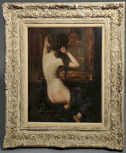 Oil on Canvas, Nude at Dressing Table