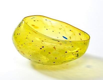 Citron Green Basket with Orange Lip Wrap by Dale Chihuly