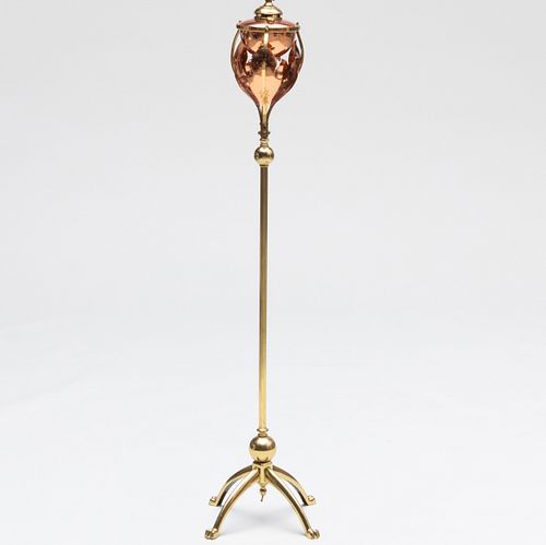 W.A.S. Benson Copper and Brass Floor Lamp, Stamped