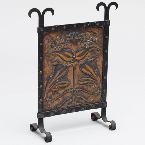 Arts and Crafts Embossed Brass and Metal Firescreen 