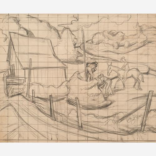  Thomas Hart Benton "Study for Haystack" Graphite (1938)