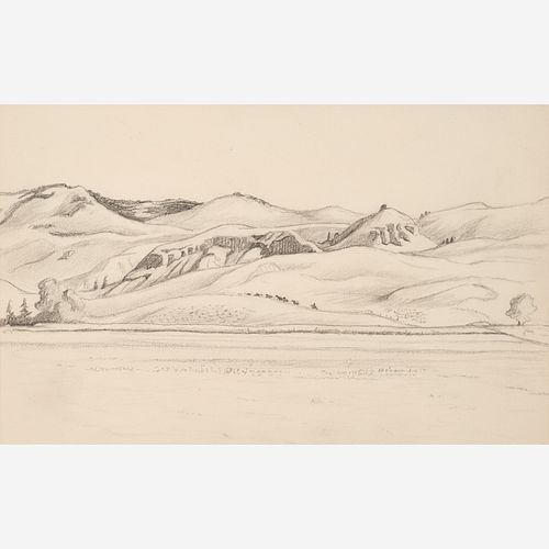  Thomas Hart Benton "Landscape with Horseback Figures" Graphite (ca. 1963)