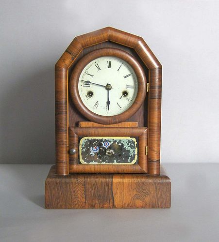 New Haven rosewood veneer shelf clock, 13 3/4" h.,