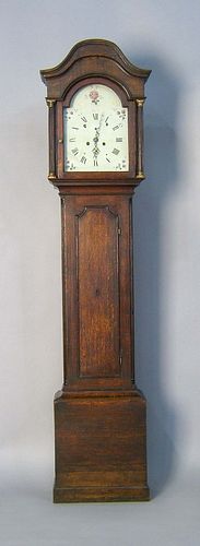 George II oak tall case clock, mid 18th c., with a