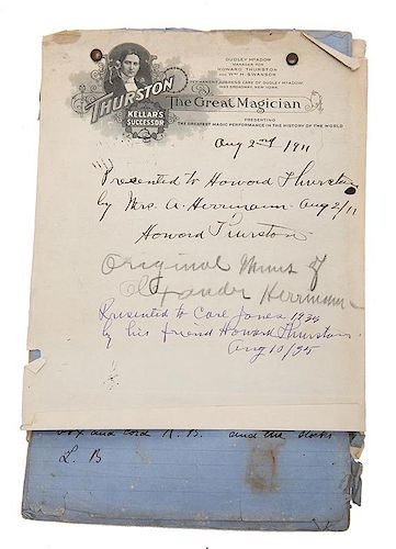 [Herrmann, Alexander] Herrmann’s Manuscript of “Will, the Witch, and the Watchman,” Presentation Gift from Adelaide Her