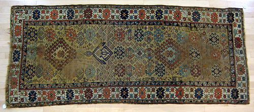 Two Caucasian throw rugs, ca. 1900, 8'4" x 3'5", 5