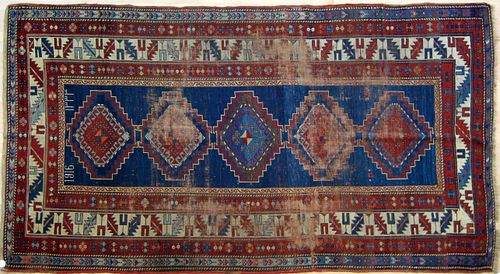 Kazak throw rug dated 1916, 10' x 5'6".