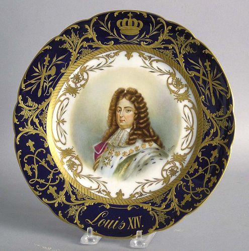 Sevres painted porcelain plate depicting Louis XIV
