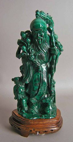 Chinese carved malachite figure, 20th c., 11 1/2".