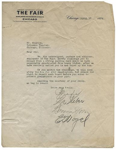 Houdini Packing Case Challenge Letter.