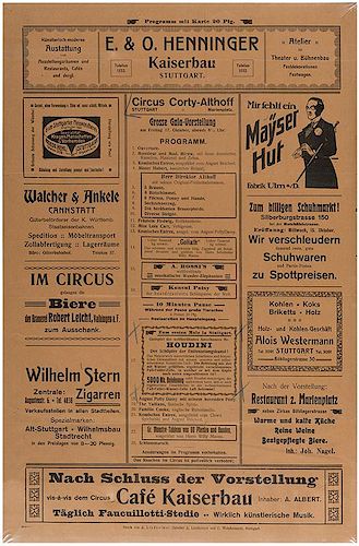 German Variety Handbill Featuring Houdini.