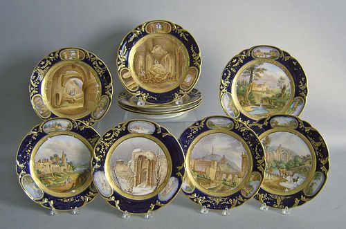 Set of 10 hand painted porcelain plates with lands