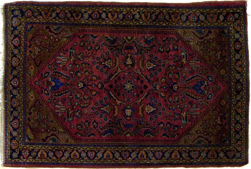 Sarouk throw rug, ca. 1920, 5'7" x 3'5".