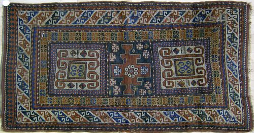 Kazak throw rug, ca. 1910, with 3 medallions and m